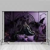 Aperturee Aperturee Gothic Dragon Bat Photography Backdrop for Halloween Ornate Purple Bed and Gargoyles Vampire Lair Photo Prop